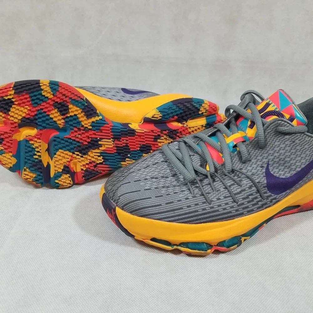 NIKE KD 8 Boys Size 7 Shoes Prince George Basketball‎ Sneaker Gray Multi